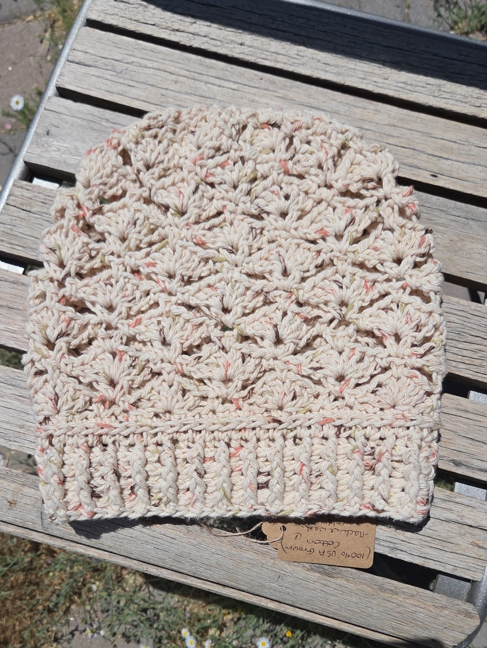 Artisan Handmade Cozy Cotton Crochet Slouchy Boho Beanie "Peaches 'n' Cream"